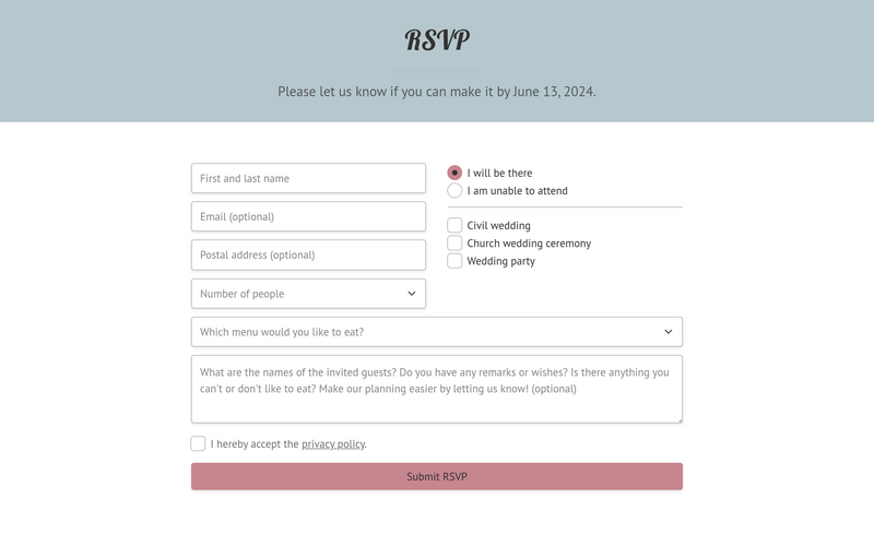 RSVP form