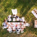 Wedding reception outside in the backyard.